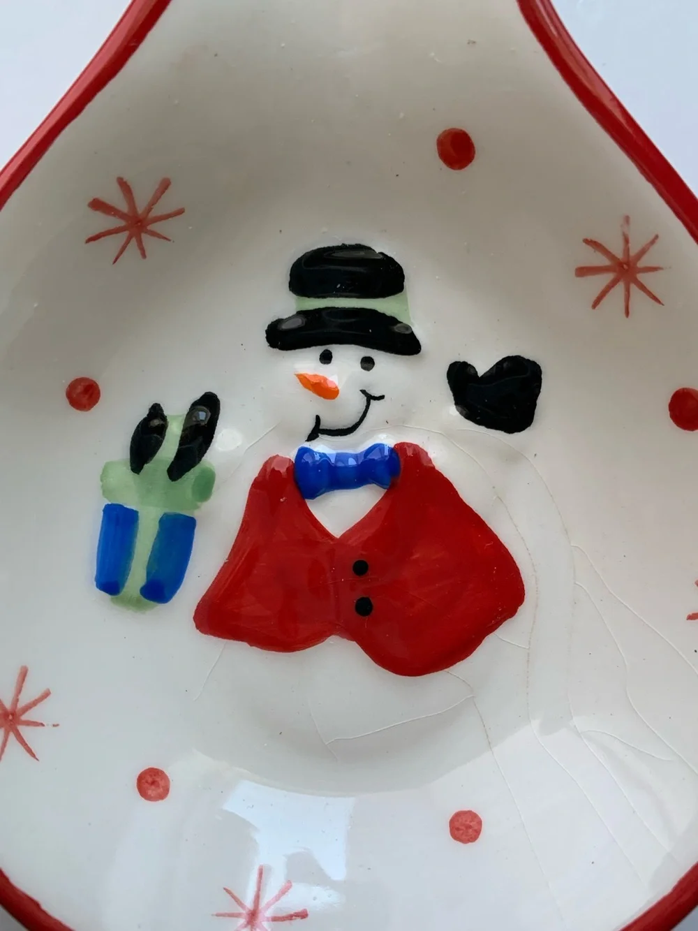 Vintage Christmas Snowman Ceramic Spoon Rest - Festive Holiday Decor